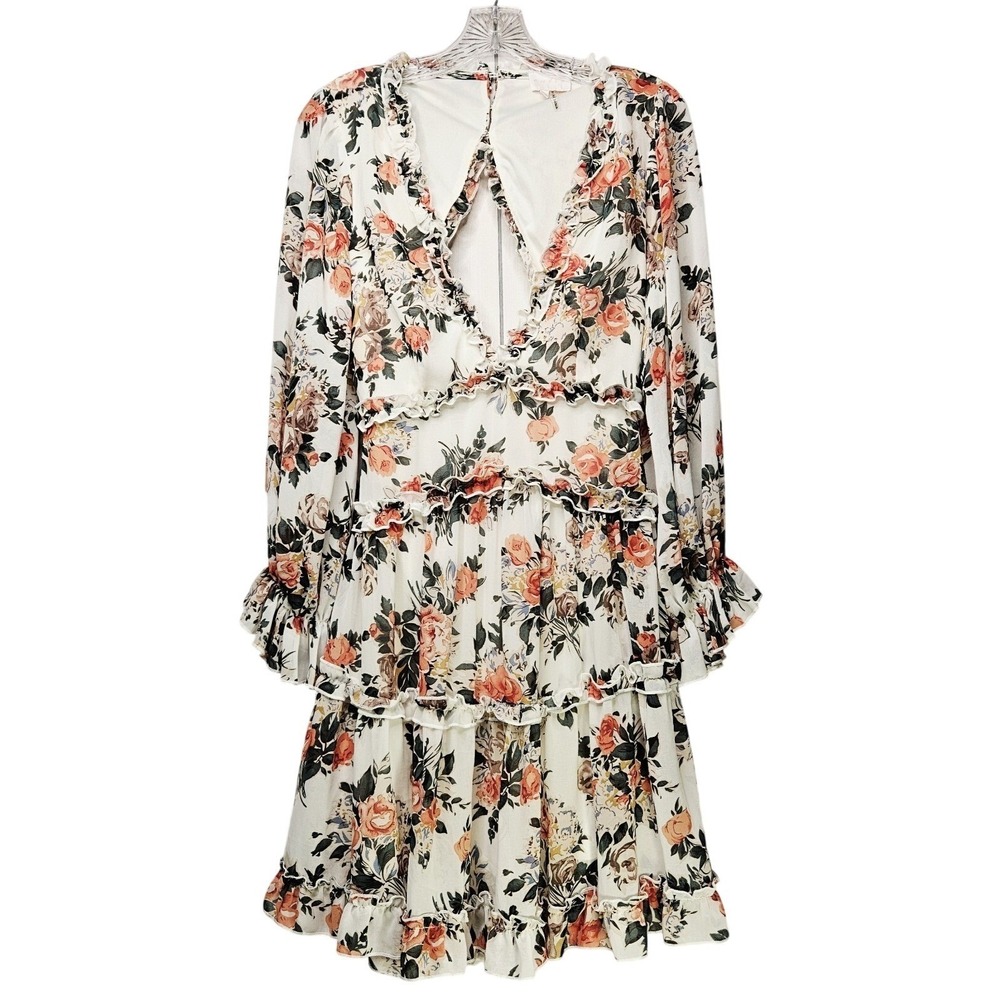 Entro Women's Dress Medium Orange Floral Open Back Cottage Core Babydoll Fairy
